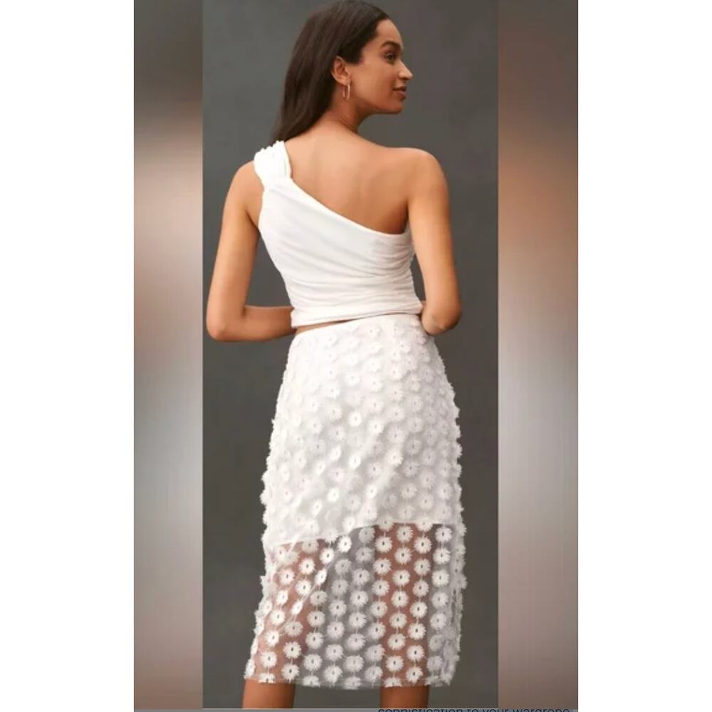 By Anthropologie 3D Texture Sheer Slip Midi Skirt | L, White Floral - Picture 5 of 8